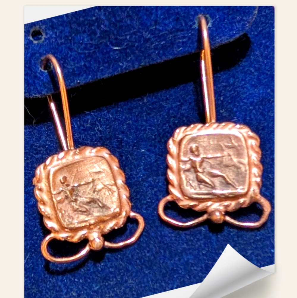 VTG Greek god Hercules 14k Gold over 925 Sterling Silver Earrings - Picture 4 of 7
